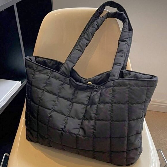 New QUILTED TOTE BAG CARRYALL Black 👜 - Picture 5 of 9